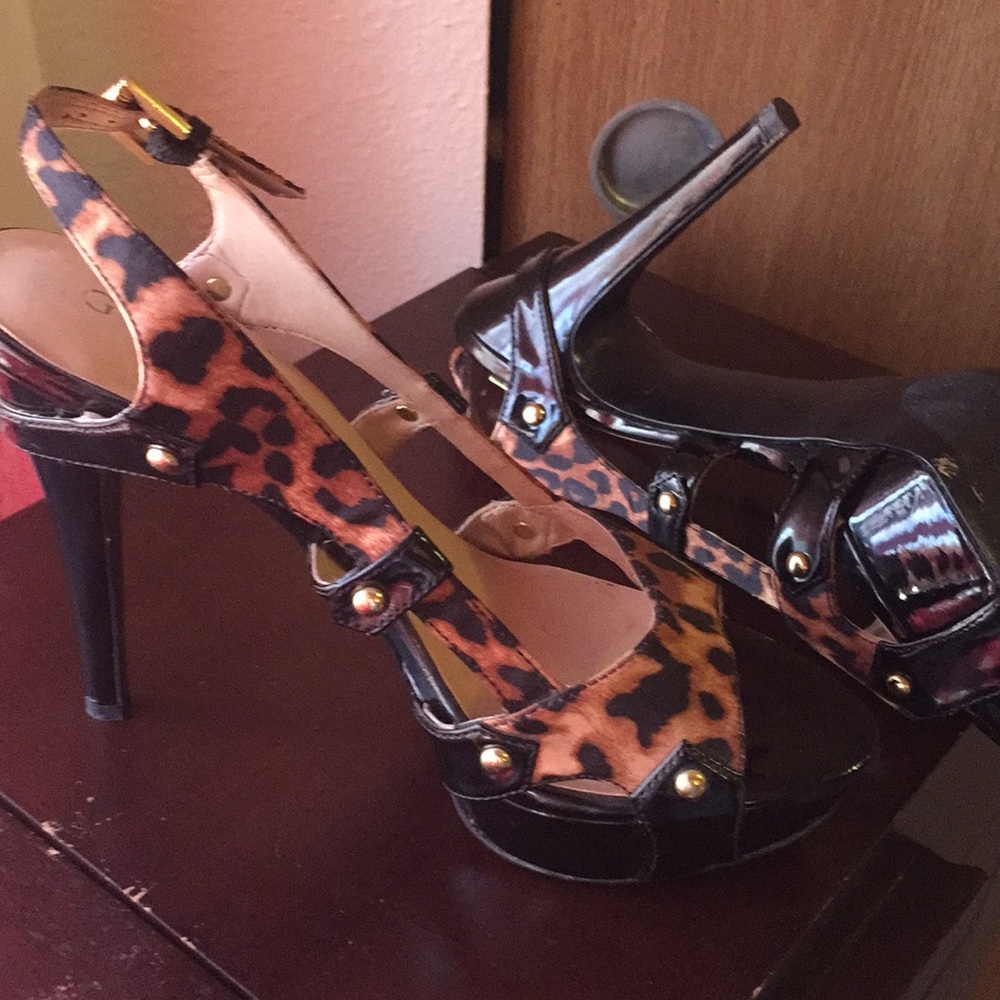 Guess Leopard Peeptoe Slingback Platform Heels - Picture 8 of 8